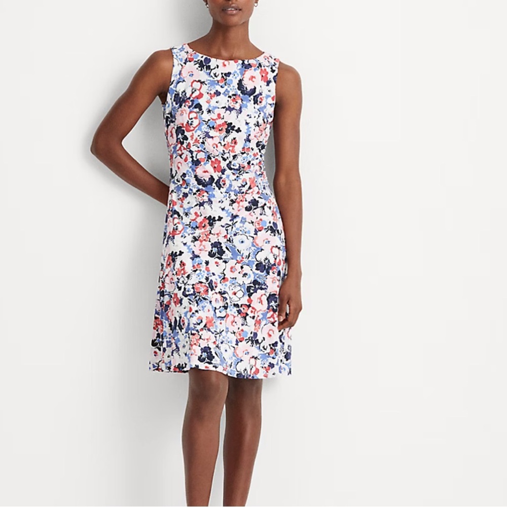 Black Label Ralph Lauren Stretchy Jersey Floral Midi Dress Summer Work Sz 8